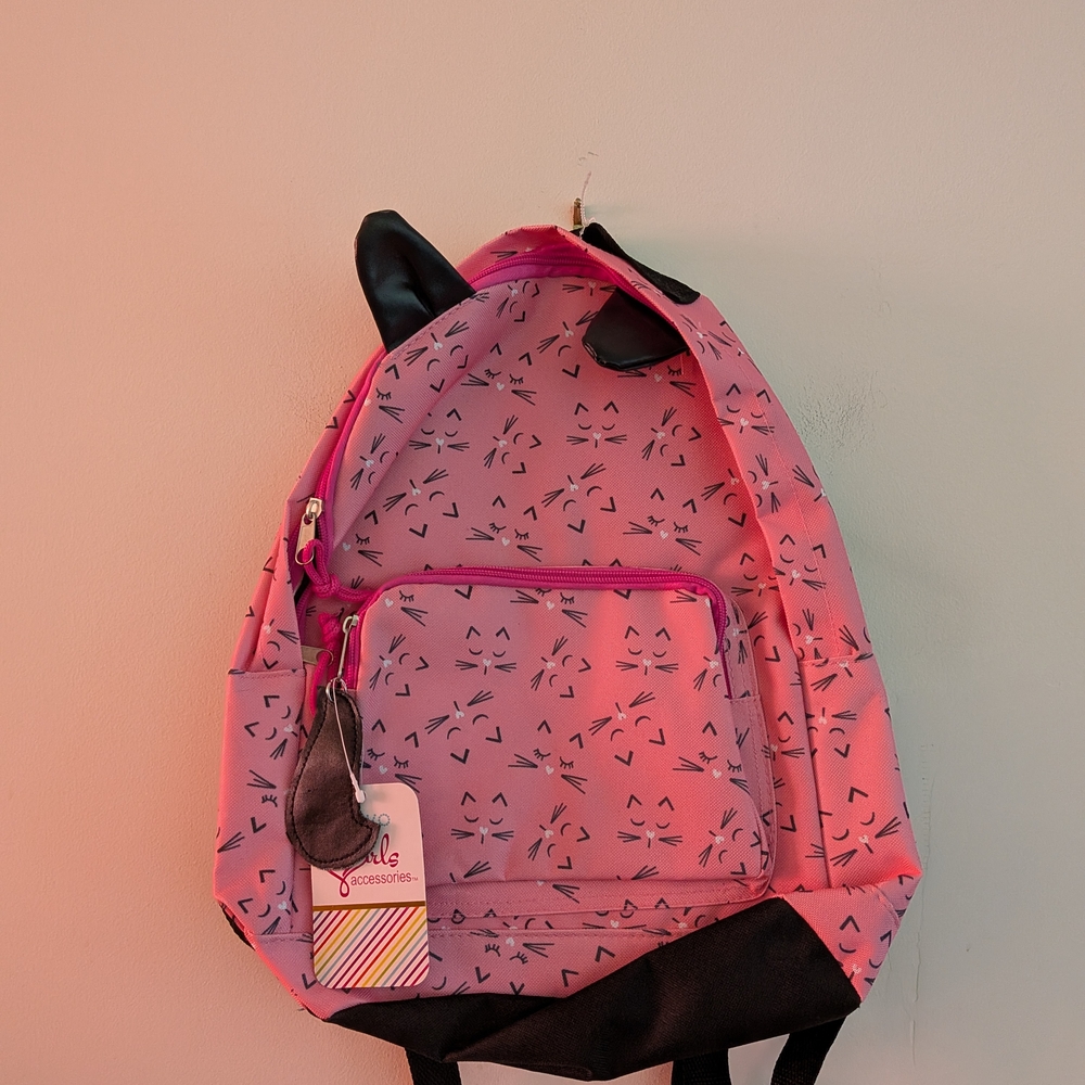 Girls' Two Girls Accessories Cat Print Backpack Pink/Black